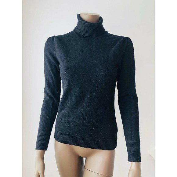 GAP Black Knit Turtleneck Sweater Size Small Ruched Sleeves - Picture 1 of 5